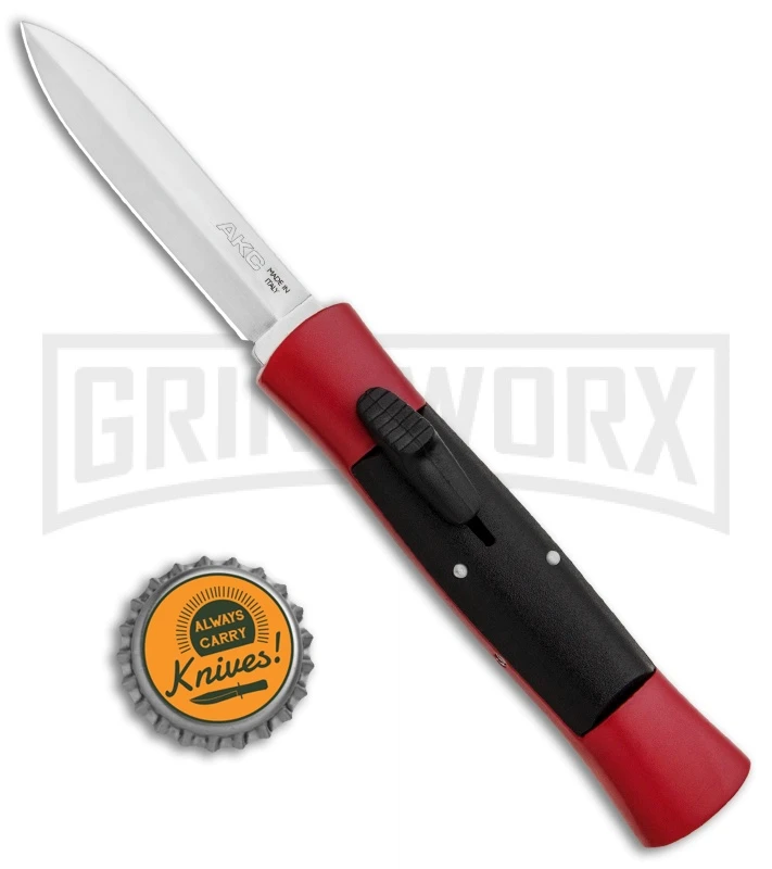 AKC 007 Concord Red/Black OTF Automatic Knife - Dagger Satin - Image 4
