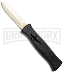 AKC 777 Blackfinger Black OTF Automatic Knife - Dagger Gold Plain