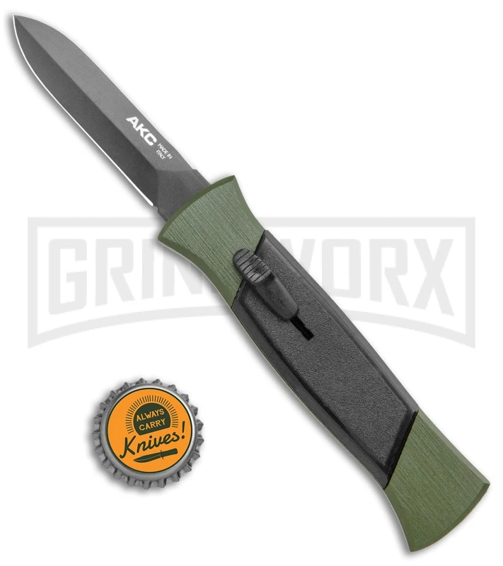 AKC 777 Green Blackfinger Brushed Aluminum OTF Automatic Knife - Black Dagger - Image 4