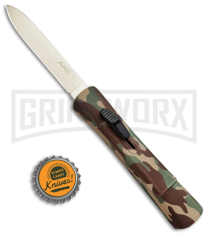 AKC Concord Camo Rubber OTF Automatic Knife - Gold Plain - Image 4