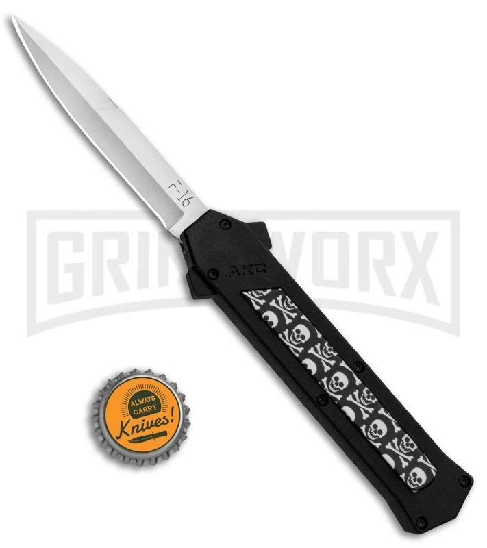 AKC F-16 Skulls D/A OTF Automatic Knife - Bayo Satin Plain - Image 4