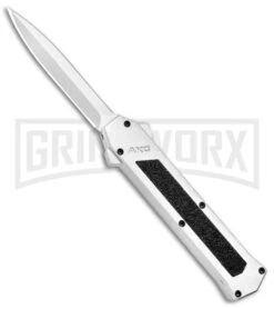 AKC F-16 White D/A OTF Automatic Knife - Dagger Satin Plain