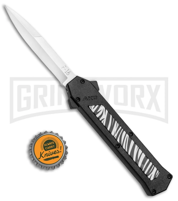 AKC F-16 Zebra D/A OTF Automatic Knife - Bayo Satin Plain - Image 4