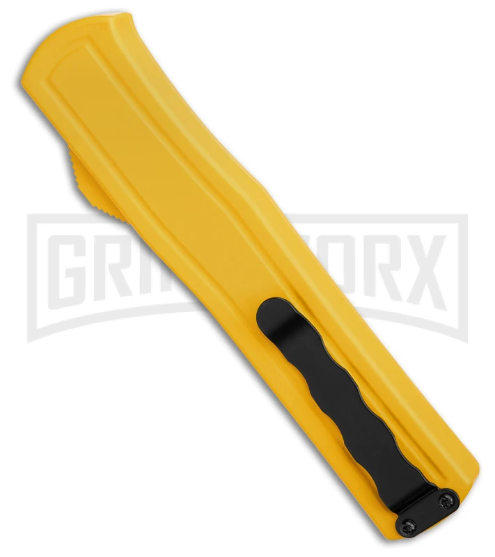 AKC F-20 D/A Dagger Yellow Aluminum OTF Automatic Knife - Satin Plain - Image 3