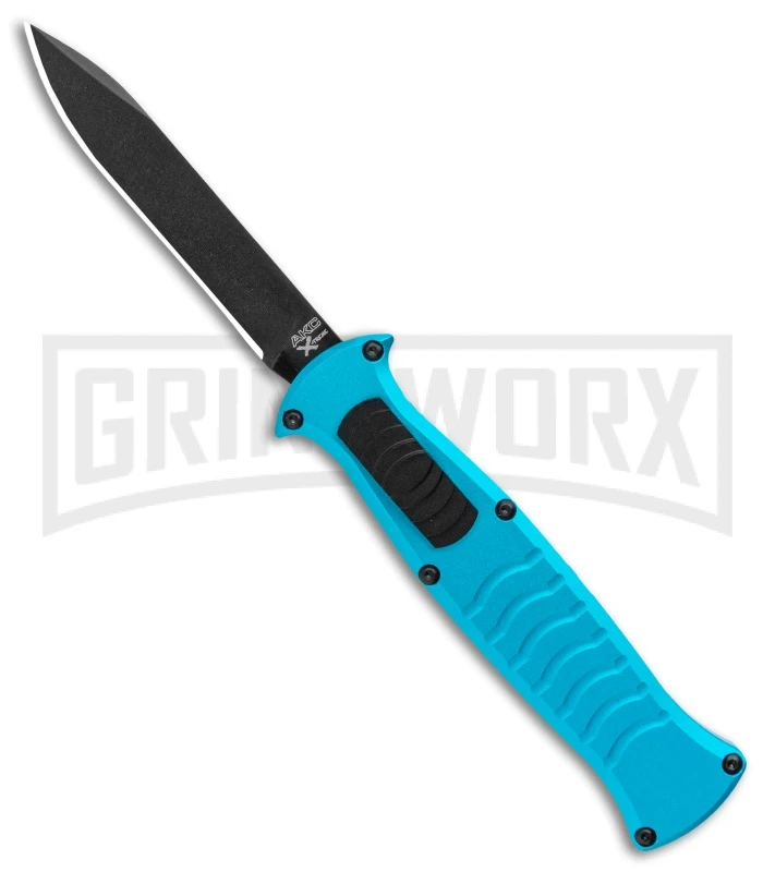 AKC X-treme EVO Blue OTF Automatic Knife - Black Plain