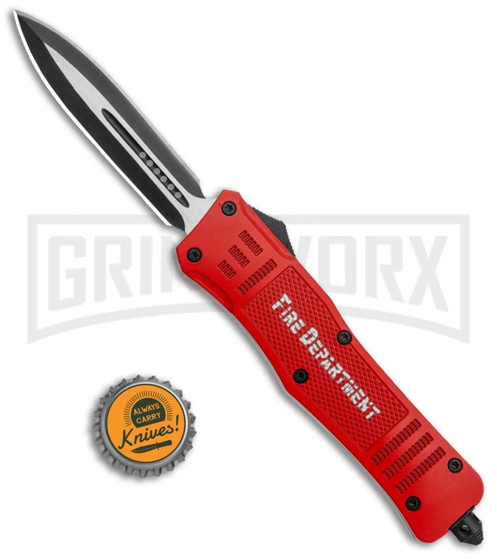 Atomic Defender Large OTF Automatic Knife Fire Dept. Red - Two-tone - Image 5