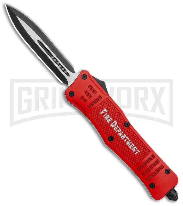 Atomic Defender Large OTF Automatic Knife Fire Dept. Red - Two-tone