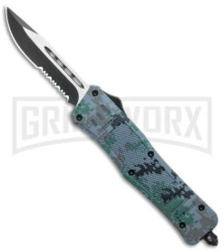 Atomic Defender Medium OTF Automatic Knife Digi Camo - Drop Point Two Tone Serr