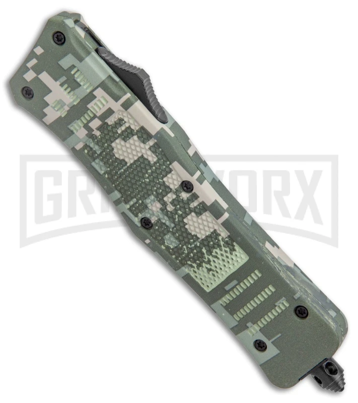 Atomic Defender Medium OTF Automatic Knife Green Camo - Dagger Two-Tone Serr - Image 2