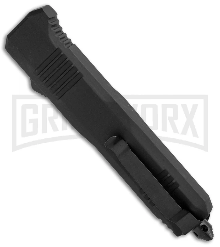 Atomic Shield Large Drop Point Black OTF Automatic Knife - Two Tone Serrated - Image 3