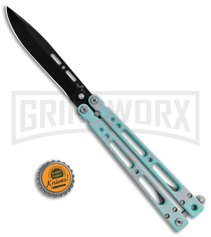 Bear Ops Bear Song IV Cyan Speckle Blue Butterfly Knife - Black - Image 4