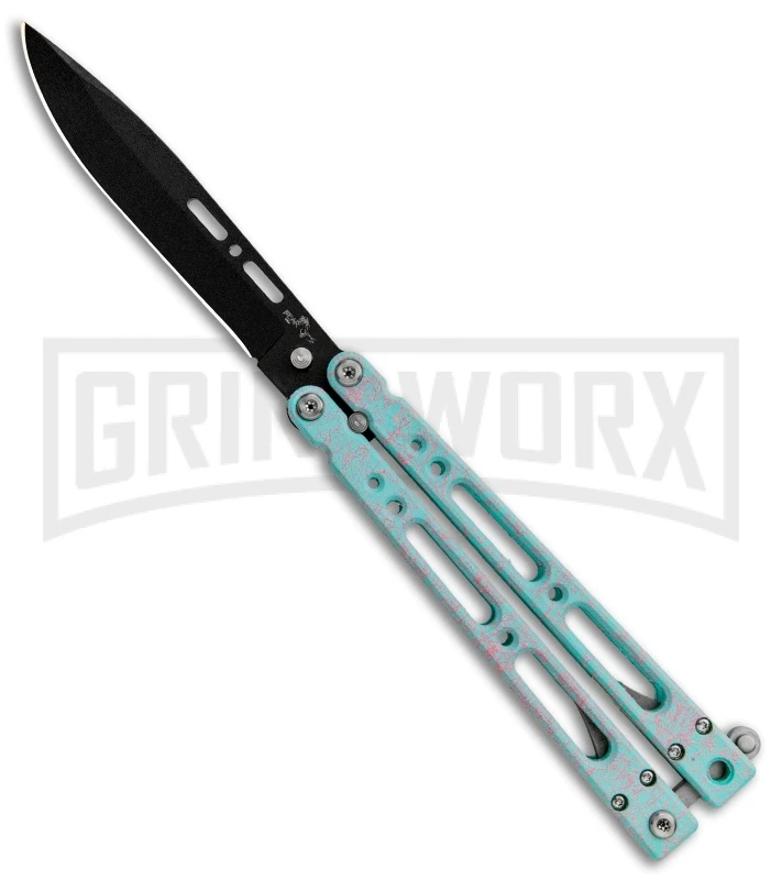 Bear Ops Bear Song IV Cyan Speckle Blue Butterfly Knife - Black