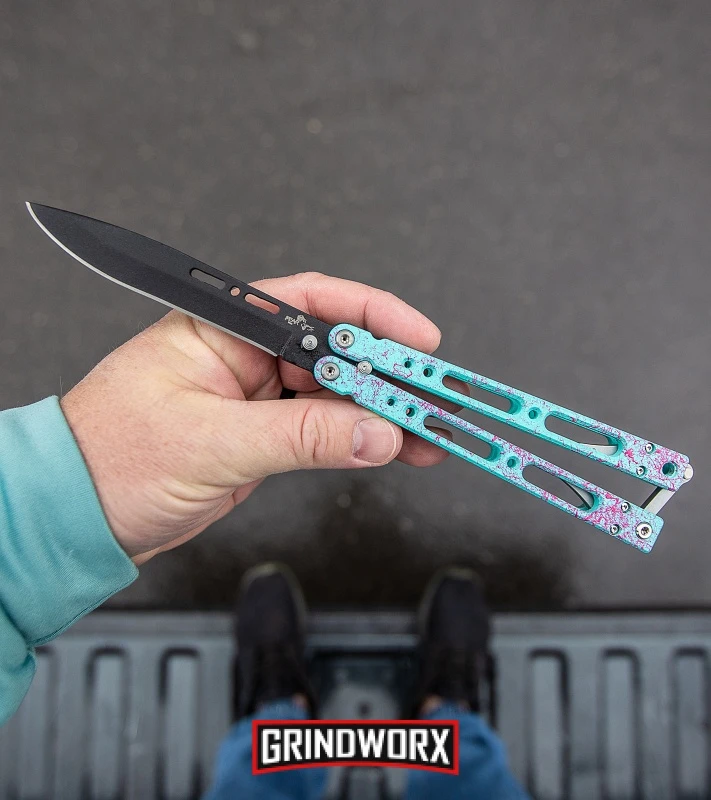 Bear Ops Bear Song IV Cyan Speckle Blue Butterfly Knife - Black - Image 5