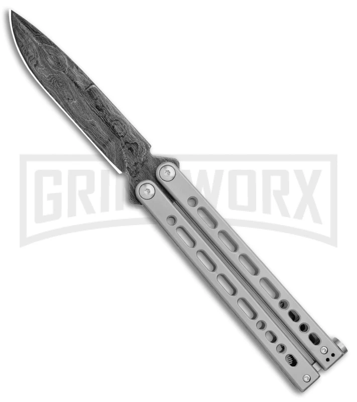 Bear Ops Bear Song VIII Gray Butterfly Knife - Bayonet Damascus Plain