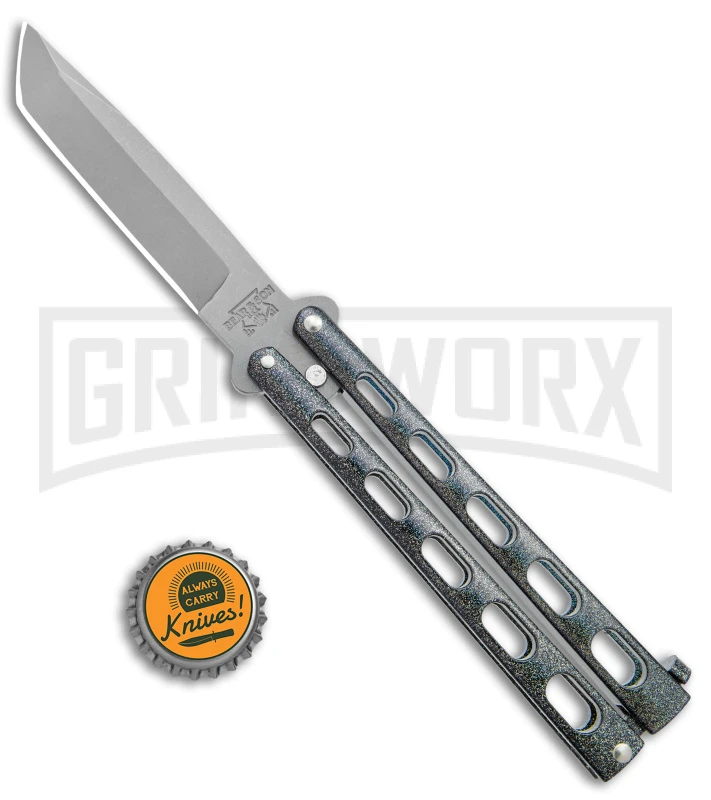 Bear & Son 114 Galaxy Butterfly Knife - Stonewash Tanto Plain - Image 4
