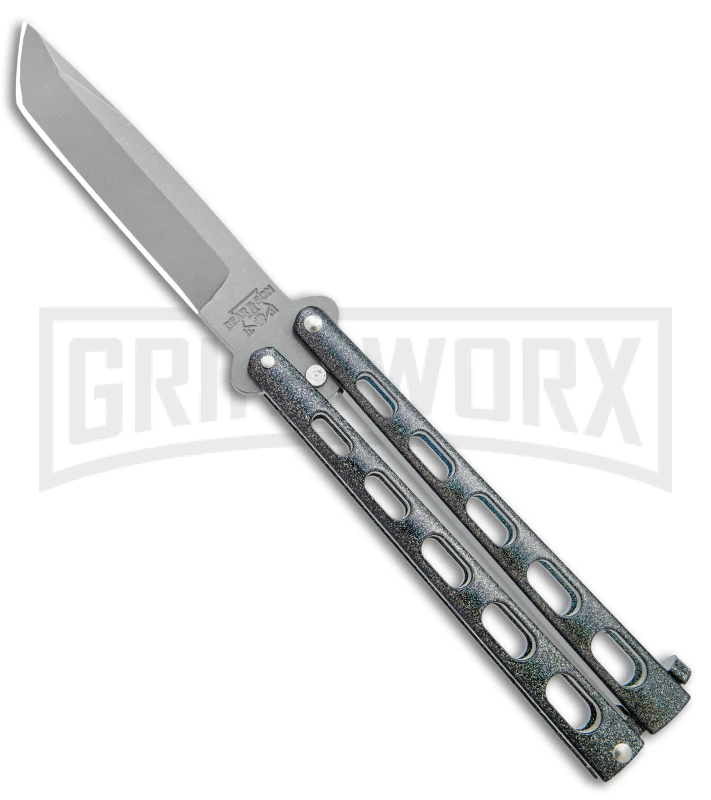 Bear & Son 114 Galaxy Butterfly Knife - Stonewash Tanto Plain