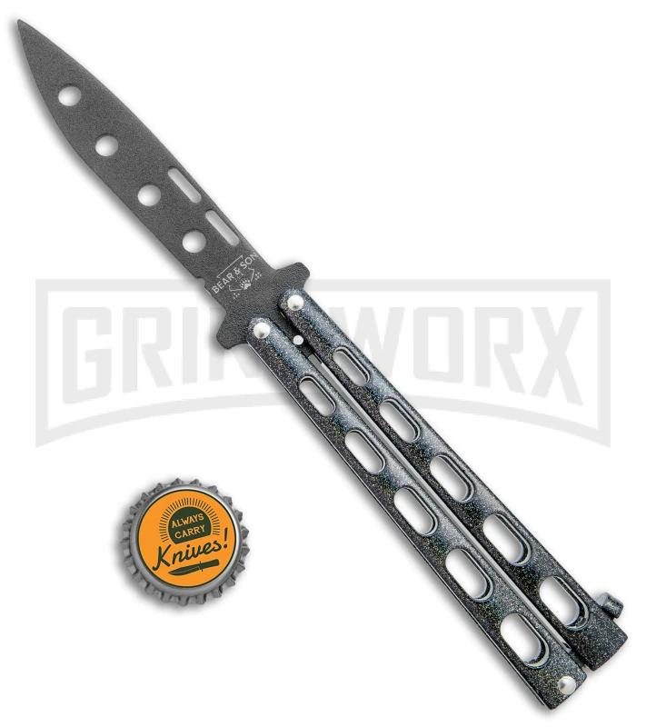 Bear & Son 115 Galaxy Butterfly Knife - Black Dull - Image 4