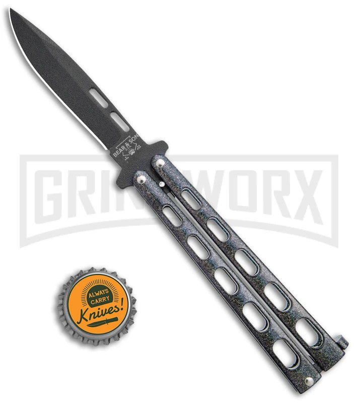 Bear & Son 115GX Galaxy Butterfly Knife - Black Plain - Image 4