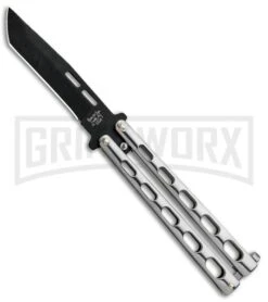 Bear & Son Knives 15 Stainless Steel Butterfly Knife - Tanto Black Plain