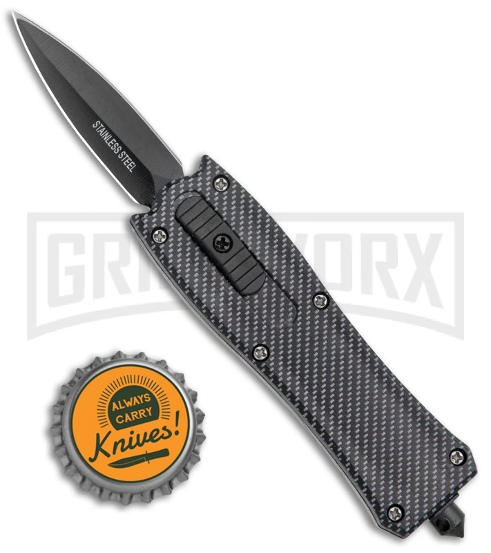 Belly Button Sim Carbon Fiber OTF Automatic Knife - Black Plain - Image 4