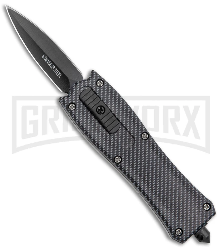 Belly Button Sim Carbon Fiber OTF Automatic Knife - Black Plain