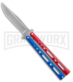 Benchmark Red & Blue Epoxy Steel Butterfly Knife - Stonewash Plain