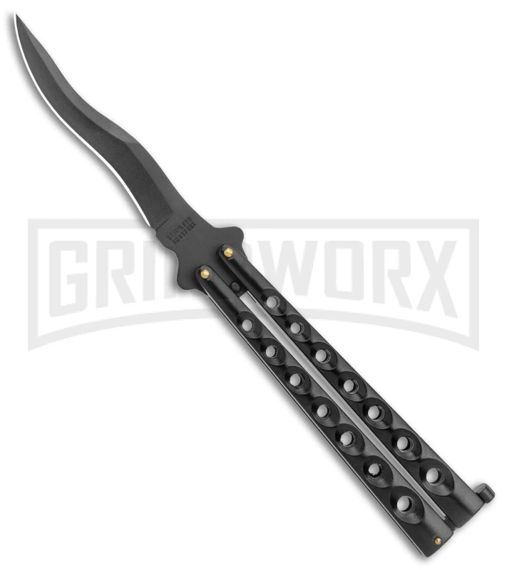 Scoundrel Black Balisong Butterfly Knife Kriss - Black Plain