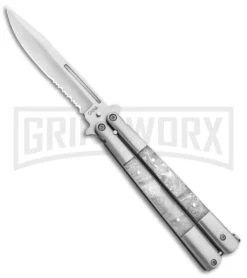 Regal White Swirl Balisong Butterfly Knife - Satin Serr