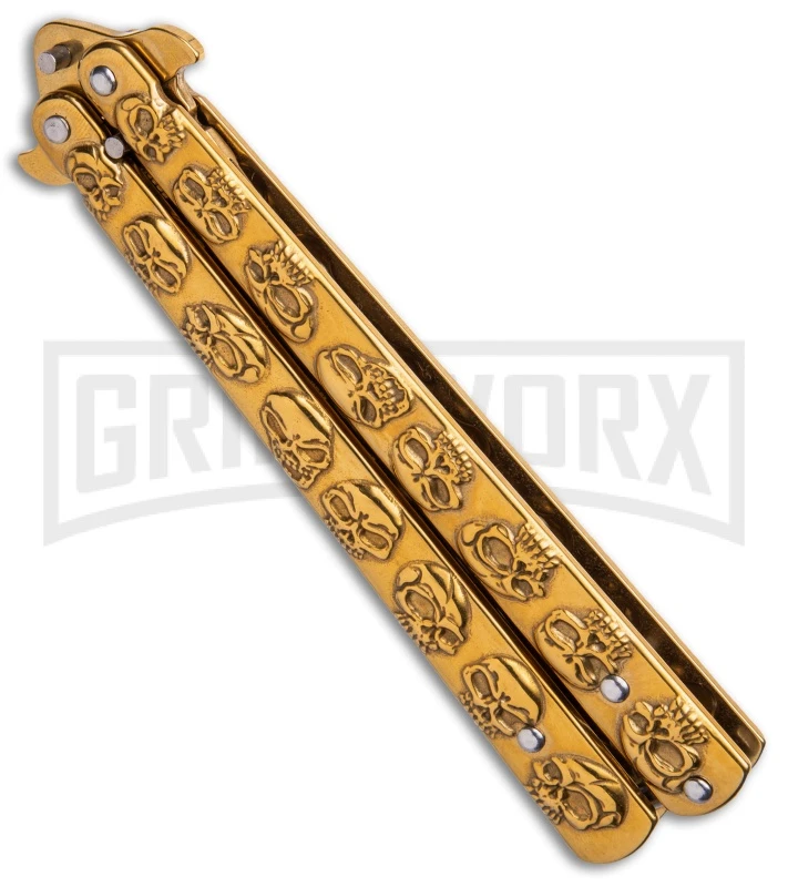 Gold Skull Balisong Butterfly Knife - Gold Plain - Image 3