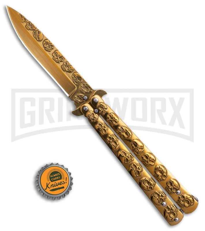 Gold Skull Balisong Butterfly Knife - Gold Plain - Image 4