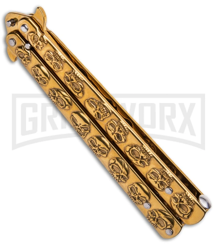 Gold Skull Balisong Butterfly Knife - Gold Plain - Image 2