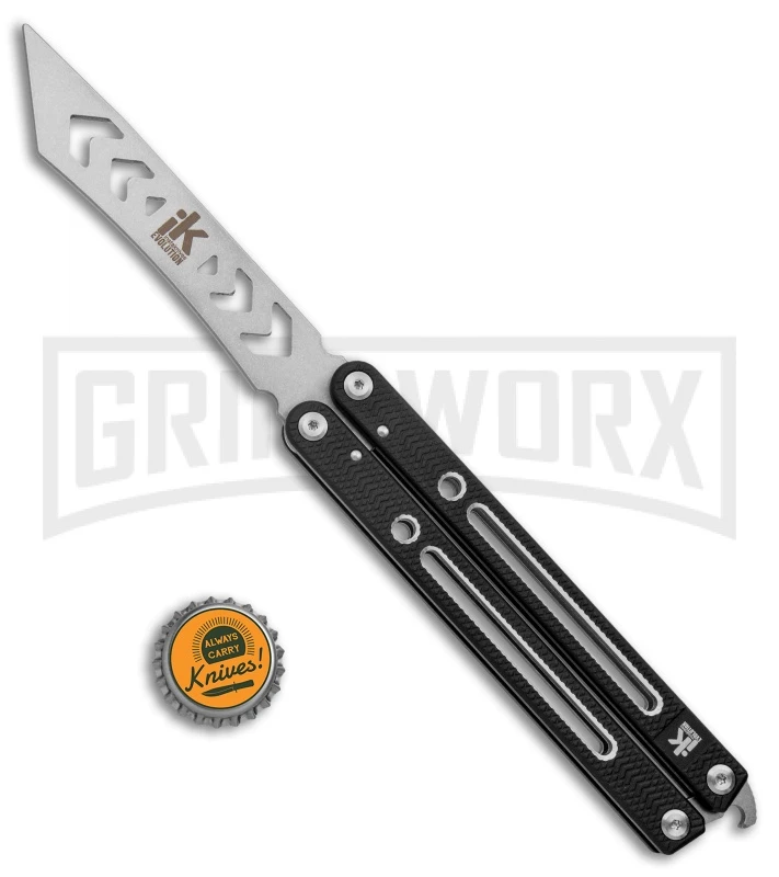 Instaknives Black Aluminum Balisong Tanto Trainer/Live Blade - Satin Dull/Plain - Image 5