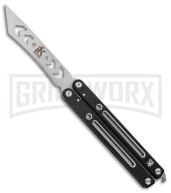 Instaknives Black Aluminum Balisong Tanto Trainer/Live Blade - Satin Dull/Plain