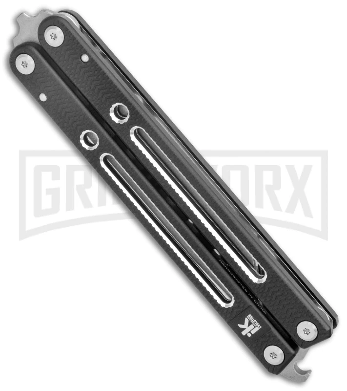 Instaknives Black Aluminum Balisong Tanto Trainer/Live Blade - Satin Dull/Plain - Image 2