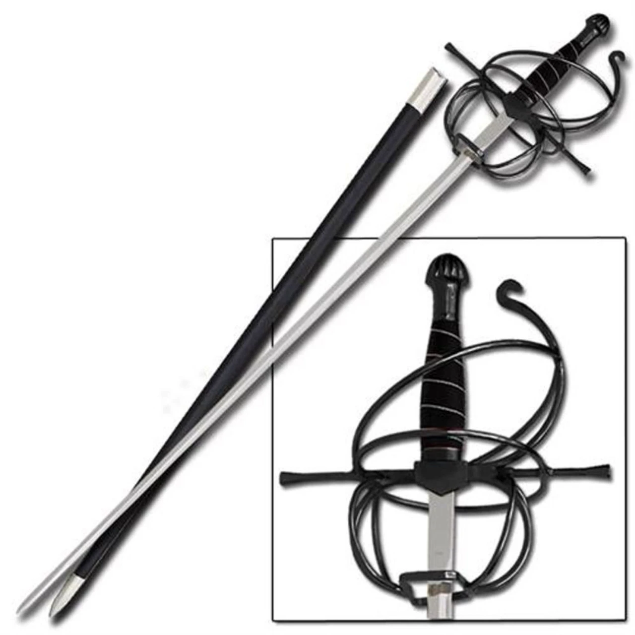 Rapier Spiral Swept Hilt Renaissance Sword Black - Image 4