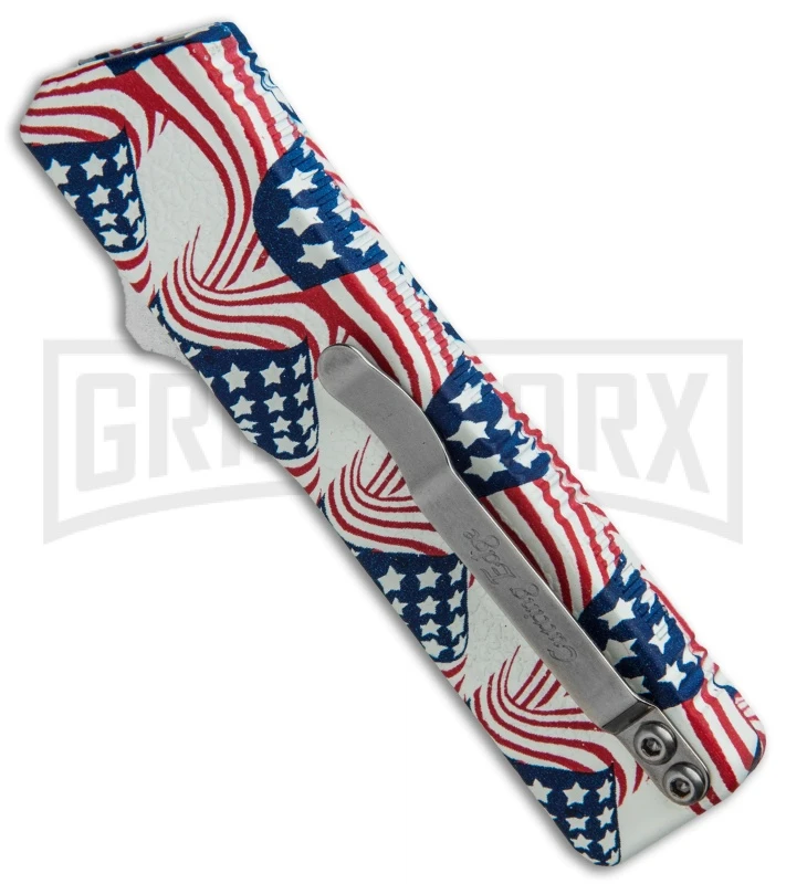 Lightning American Flag D/A OTF Automatic Knife - Tanto Satin Plain - Image 3