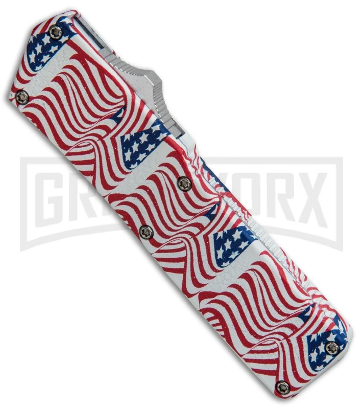 Lightning American Flag D/A OTF Automatic Knife - Tanto Satin Plain - Image 2