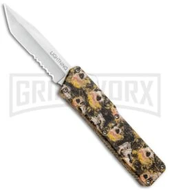 Lightning Skull Camo D/A OTF Automatic Knife - Tanto Satin Serr