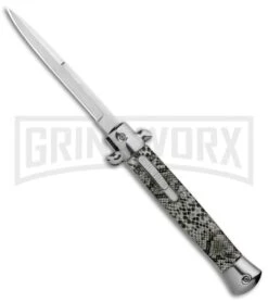Mago 11" Cottonmouth Italian Stiletto OTF Automatic Knife Gray - Satin Plain