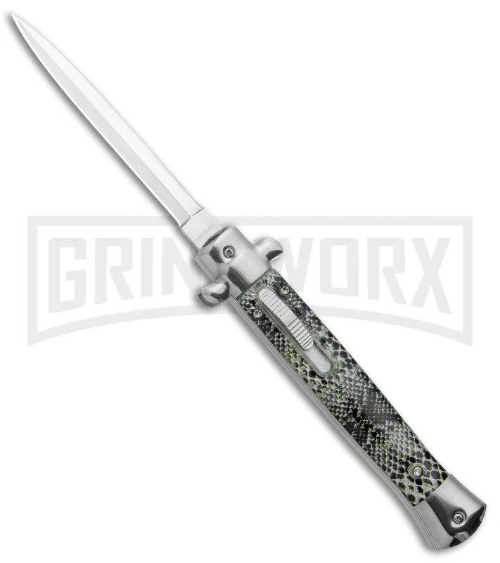 Mago 11" Cottonmouth Italian Stiletto OTF Automatic Knife - Satin Dagger