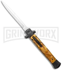 Mago 11" Gold Smoke Abyss Italian Stiletto OTF Automatic Knife - Bayo