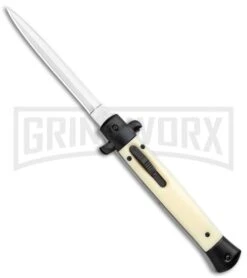 Mago 11" Sim Ivory/Black Italian Stiletto OTF Automatic Knife - Dagger Satin