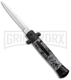 Mago 9" Black Cottonmouth Italian Stiletto OTF Automatic Knife - Satin Bayo