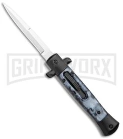 Mago 9" Black Smoke Abyss Italian Stiletto OTF Automatic Knife - Black Bolsters