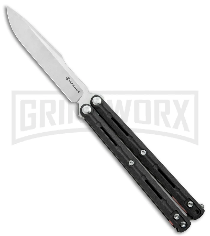 Maxace Knives Balisong Serpent Striker II Black G-10 - Satin Drop Point Plain