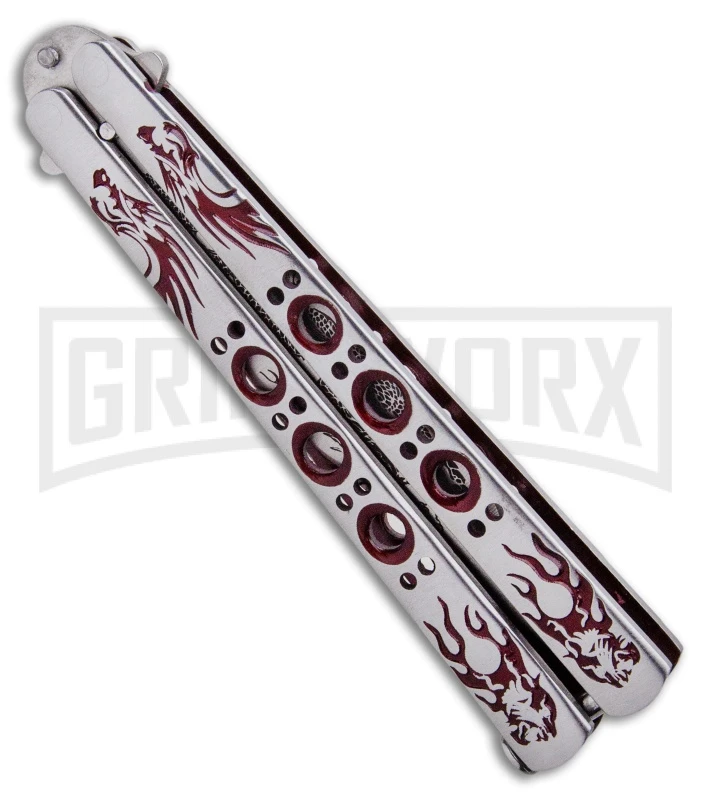 Butterfly Knife Red Dragon Etched Blade - Satin Tanto - Image 3