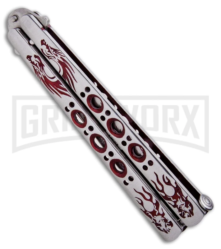 Butterfly Knife Red Dragon Etched Blade - Satin Tanto - Image 2