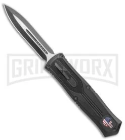 Rumble Black D/A OTF Auto Knife, RWB Skull - Dagger 2 Tone Plain