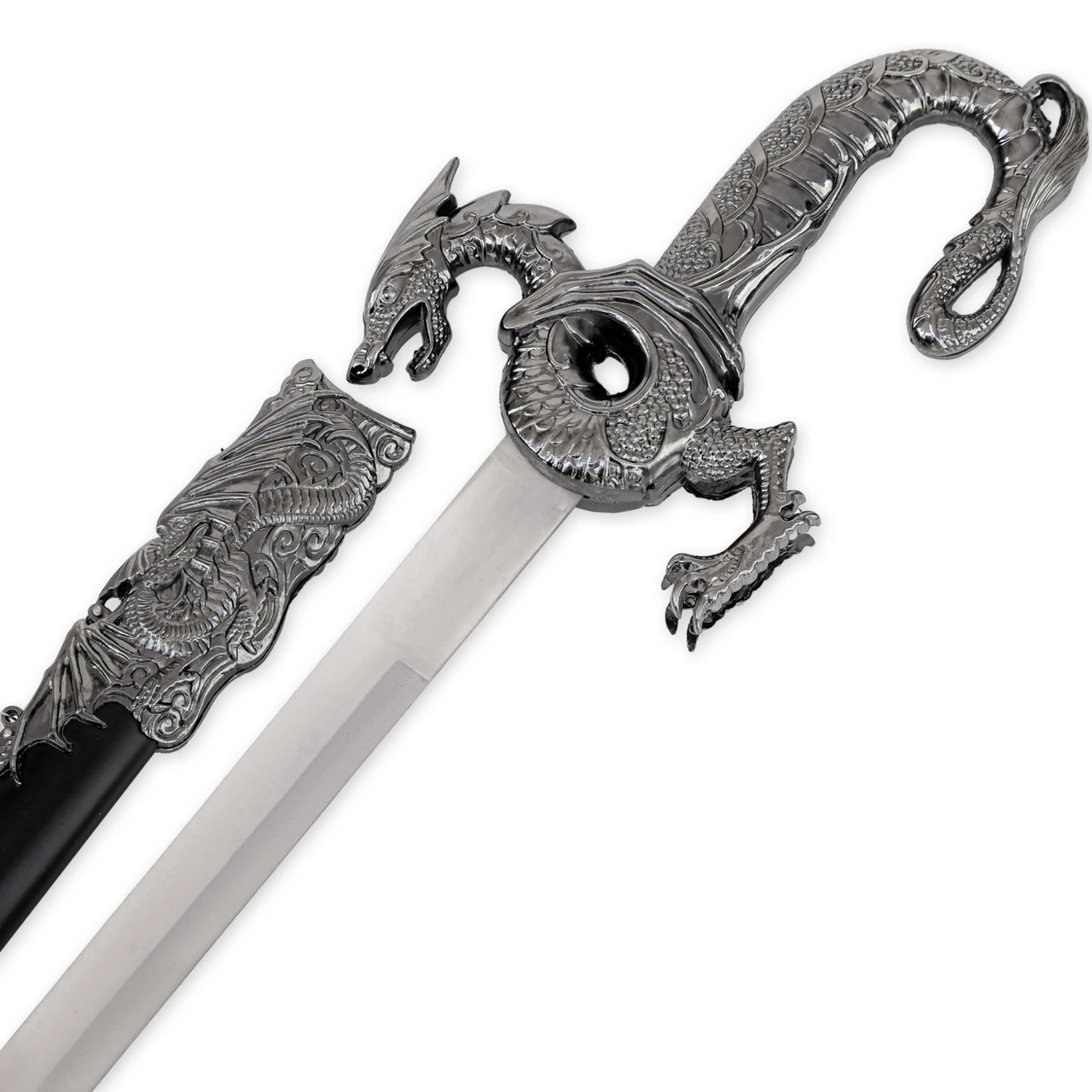 Sea Of Flames Dragon Serpent Silver Ceremonial Royal Dynasty Saber Sword W/ Hard Scabbard - Image 2