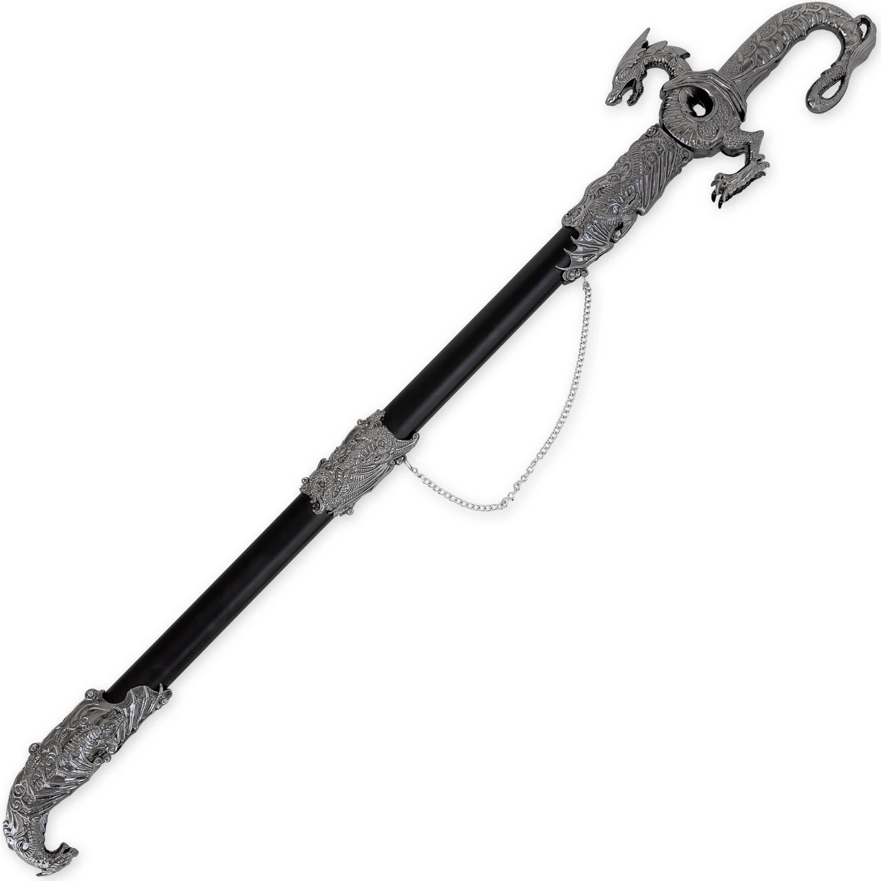 Sea Of Flames Dragon Serpent Silver Ceremonial Royal Dynasty Saber Sword W/ Hard Scabbard - Image 3